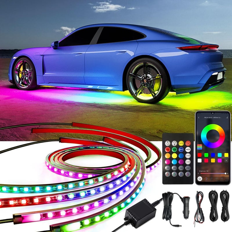 Glowlendra Underglow Car Lights, 4 pcs RGB-IC Smart LED Lights with APP and Remote Control, 16 Million Colors DIY Sound Active Function Music Mode, Underglow Kit for Car, SUVs, Trucks (Dream Color) - Image 1